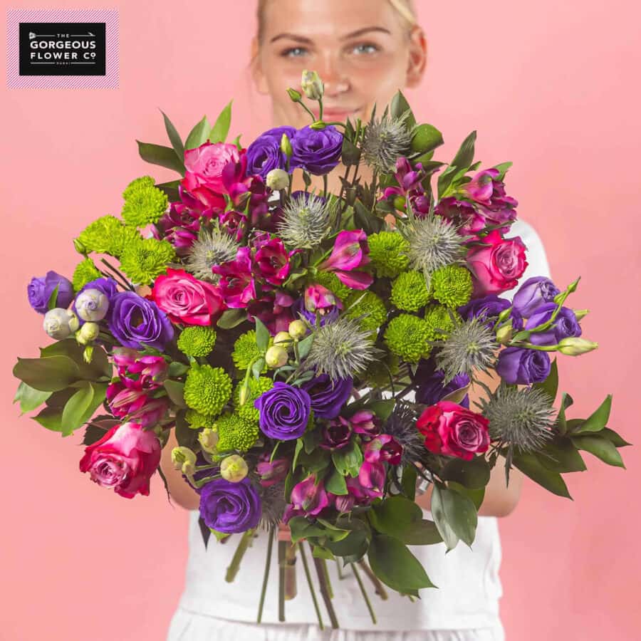 Byron Bay with Alstromeria, Lisianthus, Chrysanthemum, Roses and Eryngium - Gorgeous