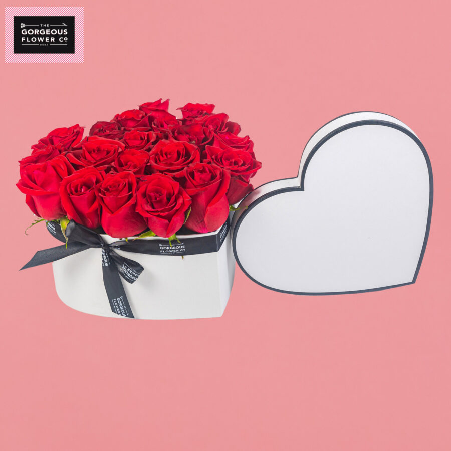 White Heart Box- Red Roses