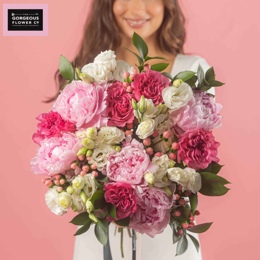 Pink Peonies Dream with Peonies, Hypericum, Lisianthus and Roses - Gorgeous
