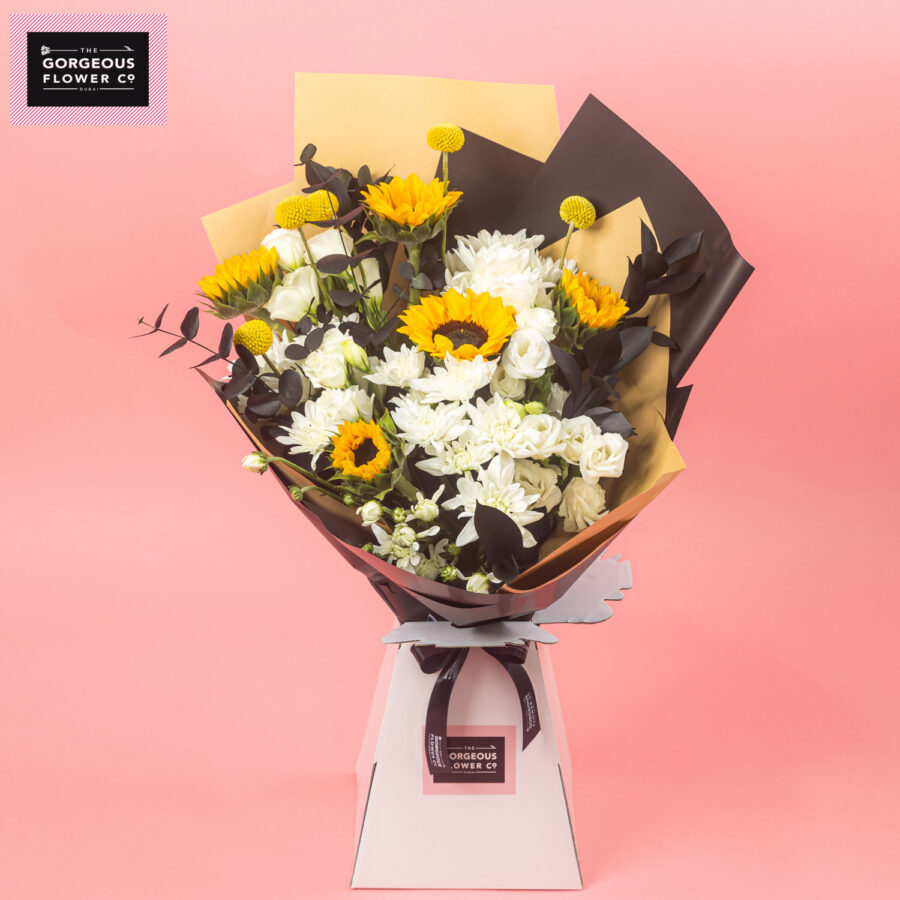 Bloom and Shine Graduation Flowers with Sunflowers, Eucalyptus, Craspedia, Chrysanthemum - Gorgeous
