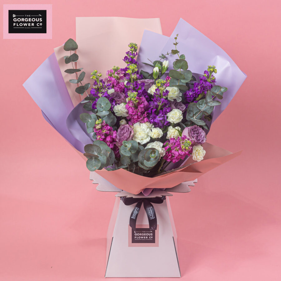 Purple Haze with Mathiola Purple,Purple rose Spray Carnation - Gorgeous
